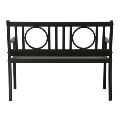 Banco de jardín de metal negro de 45" con respaldo geométrico