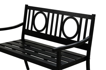 Banco de jardín de metal negro de 45" con respaldo geométrico