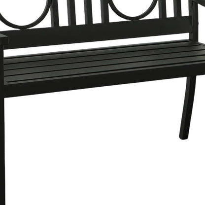 Banco de jardín de metal negro de 45" con respaldo geométrico