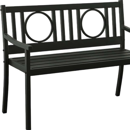 Banco de jardín de metal negro de 45" con respaldo geométrico