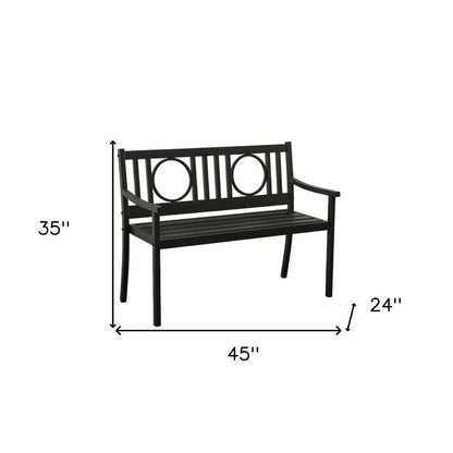 Banco de jardín de metal negro de 45" con respaldo geométrico