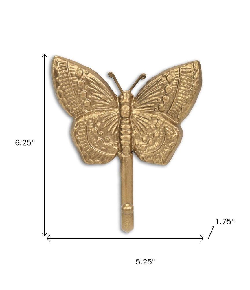 Gancho de pared de mariposa de hierro fundido dorado de 5"