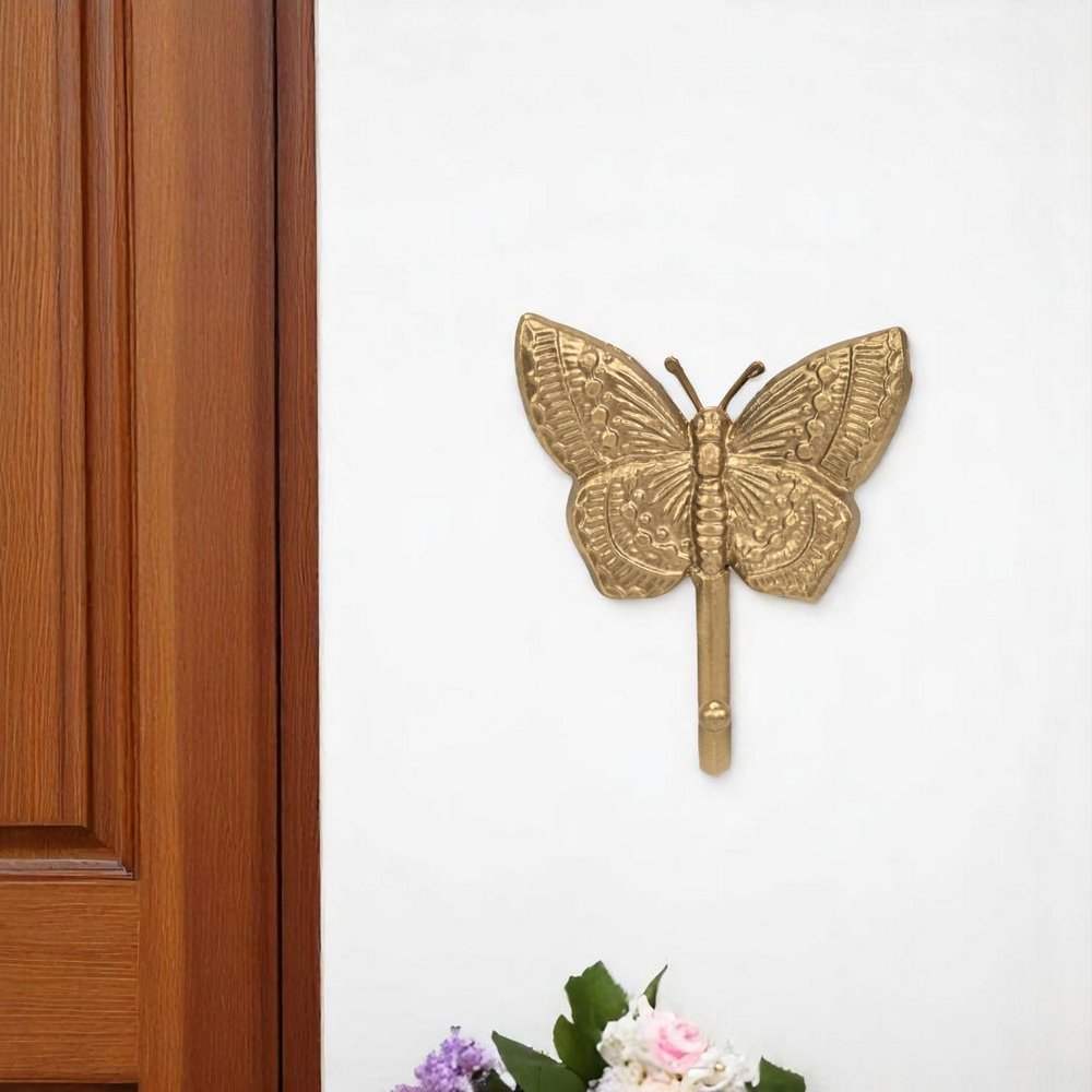 Gancho de pared de mariposa de hierro fundido dorado de 5"
