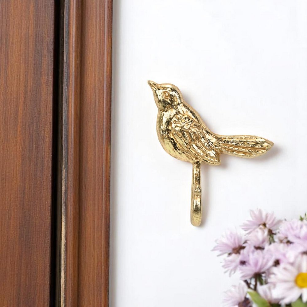 Gancho de pared de hierro fundido dorado de 5" con forma de pájaro