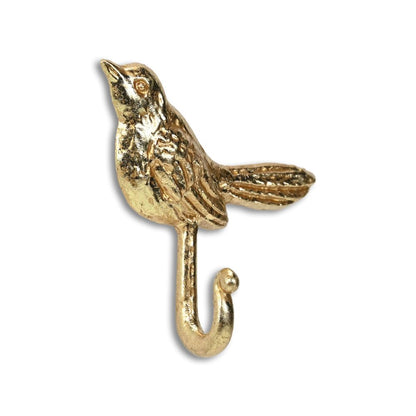Gancho de pared de hierro fundido dorado de 5" con forma de pájaro