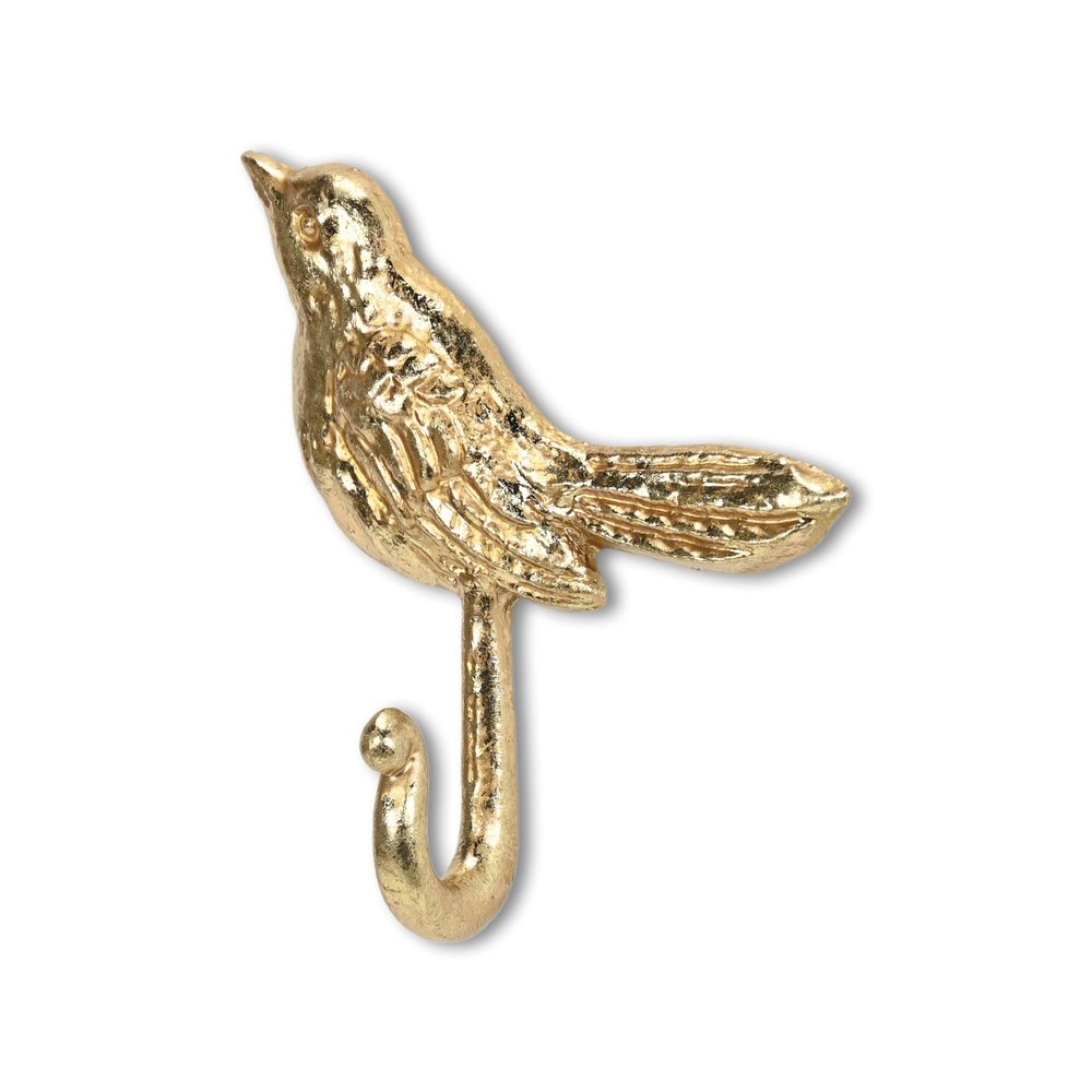 Gancho de pared de hierro fundido dorado de 5" con forma de pájaro