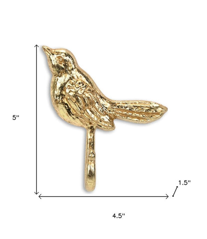 Gancho de pared de hierro fundido dorado de 5" con forma de pájaro