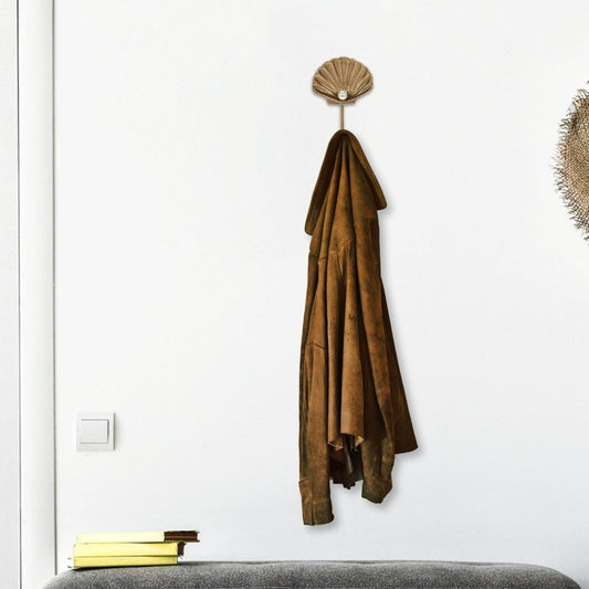 Gancho de pared de hierro fundido dorado de 4" con forma de concha marina