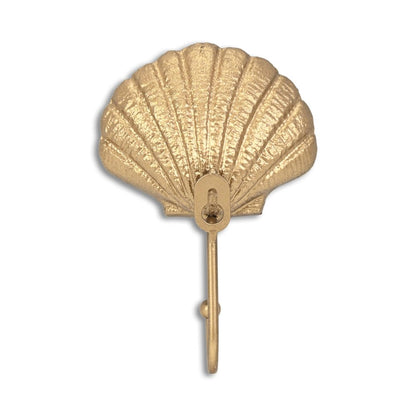 Gancho de pared de hierro fundido dorado de 4" con forma de concha marina
