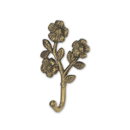 Gancho de pared con forma de flor de hierro fundido dorado envejecido de 4"