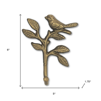 Gancho de pared de hierro fundido dorado envejecido de 5" con forma de pájaro