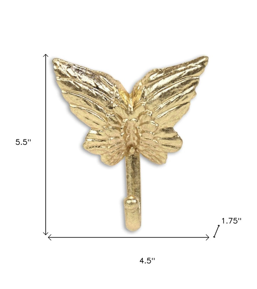 Gancho de pared de mariposa de hierro fundido dorado de 5"