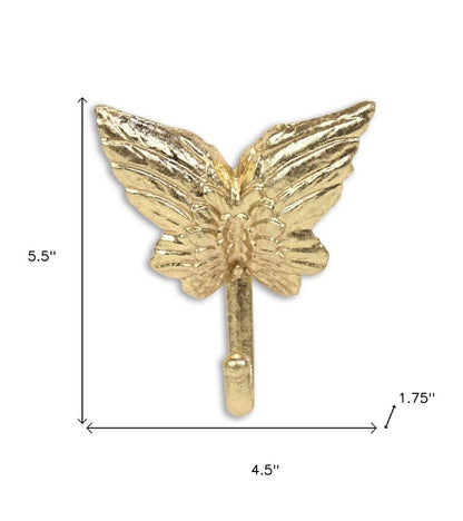 Gancho de pared de mariposa de hierro fundido dorado de 5"