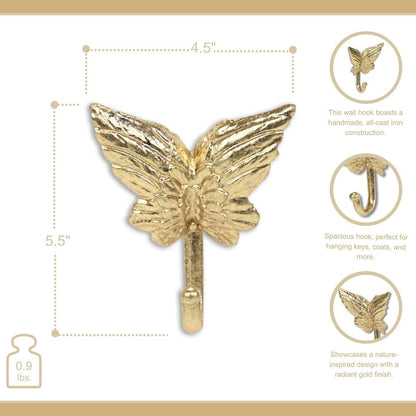 Gancho de pared de mariposa de hierro fundido dorado de 5"