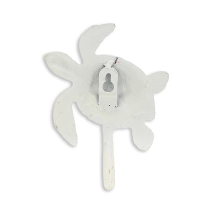 Gancho de pared de hierro fundido azul y blanco de 4" con forma de tortuga