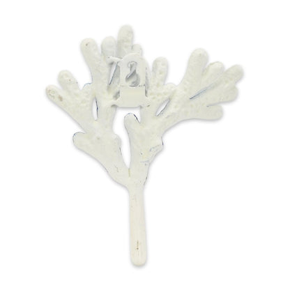 Gancho de pared de hierro fundido azul y blanco de 5" con diseño de coral