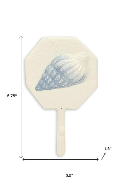 Gancho de pared de caracola de hierro fundido azul y crema de 4"