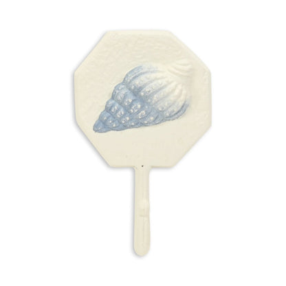 Gancho de pared de caracola de hierro fundido azul y crema de 4"