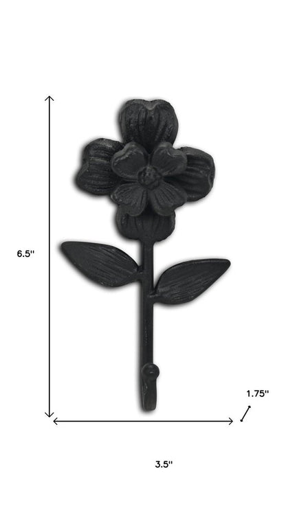 Gancho de pared con forma de flor de hierro fundido negro de 4"