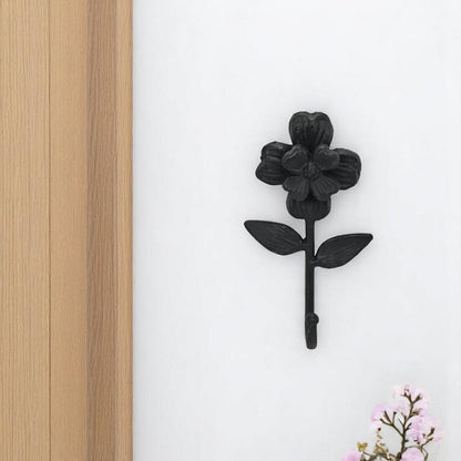 Gancho de pared con forma de flor de hierro fundido negro de 4"