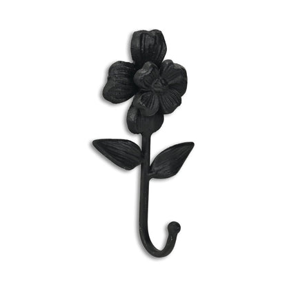 Gancho de pared con forma de flor de hierro fundido negro de 4"