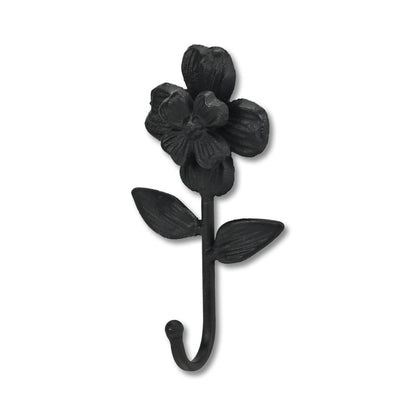 Gancho de pared con forma de flor de hierro fundido negro de 4"