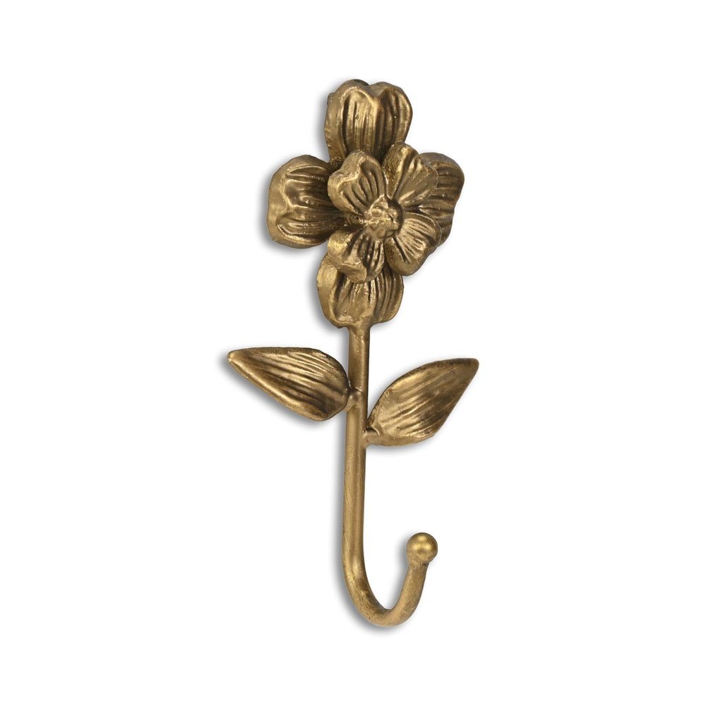 Gancho de pared con forma de flor de hierro fundido dorado envejecido de 4"