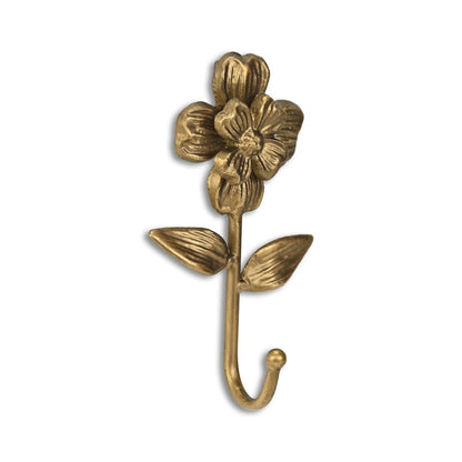 Gancho de pared con forma de flor de hierro fundido dorado envejecido de 4"