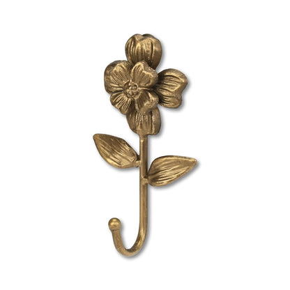 Gancho de pared con forma de flor de hierro fundido dorado envejecido de 4"