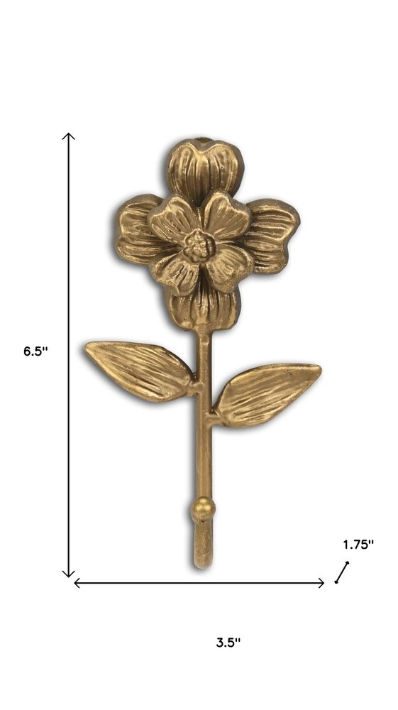 Gancho de pared con forma de flor de hierro fundido dorado envejecido de 4"
