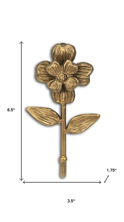 Gancho de pared con forma de flor de hierro fundido dorado envejecido de 4"