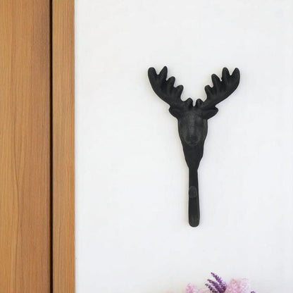 Gancho de pared de hierro fundido negro de 3" con forma de ciervo