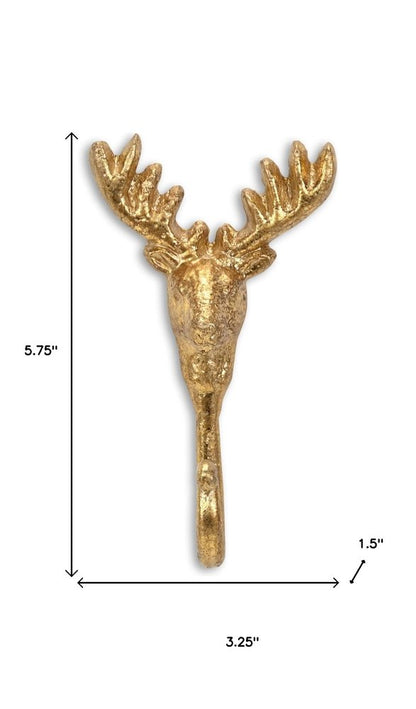 Gancho de pared de hierro fundido dorado de 3" con forma de ciervo