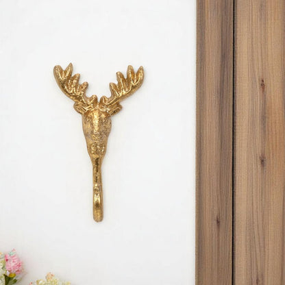 Gancho de pared de hierro fundido dorado de 3" con forma de ciervo