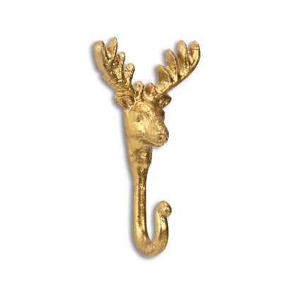 Gancho de pared de hierro fundido dorado de 3" con forma de ciervo