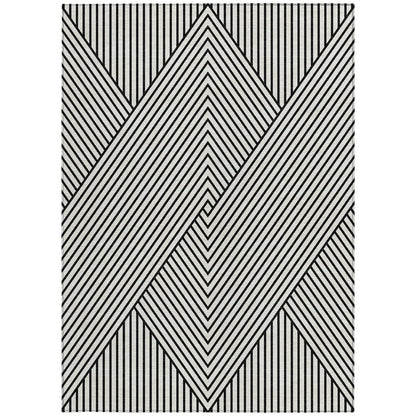 9' X 12' White And Black Geometric Washable Indoor Outdoor Area Rug