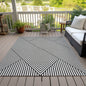 9' X 12' White And Black Geometric Washable Indoor Outdoor Area Rug