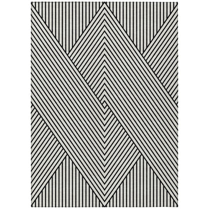 9' X 12' White And Black Geometric Washable Indoor Outdoor Area Rug