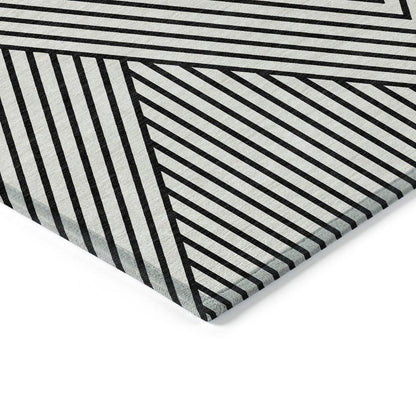 9' X 12' White And Black Geometric Washable Indoor Outdoor Area Rug