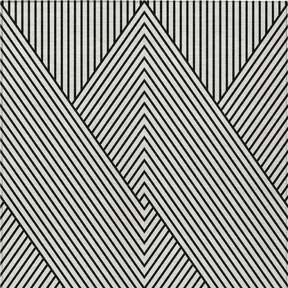9' X 12' White And Black Geometric Washable Indoor Outdoor Area Rug