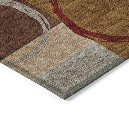 9' X 12' Wheat And Burgundy Geometric Washable Indoor Outdoor Area Rug