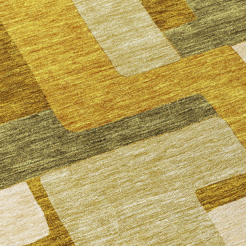 9' X 12' Wheat Ivory And Gold Geometric Washable Indoor Outdoor Area Rug