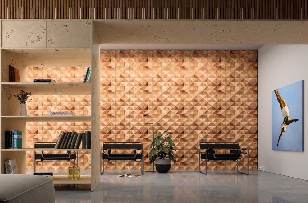 Brown 3D Embossed Diamond Teak Reclaimed Wood Decorative Wall Panels