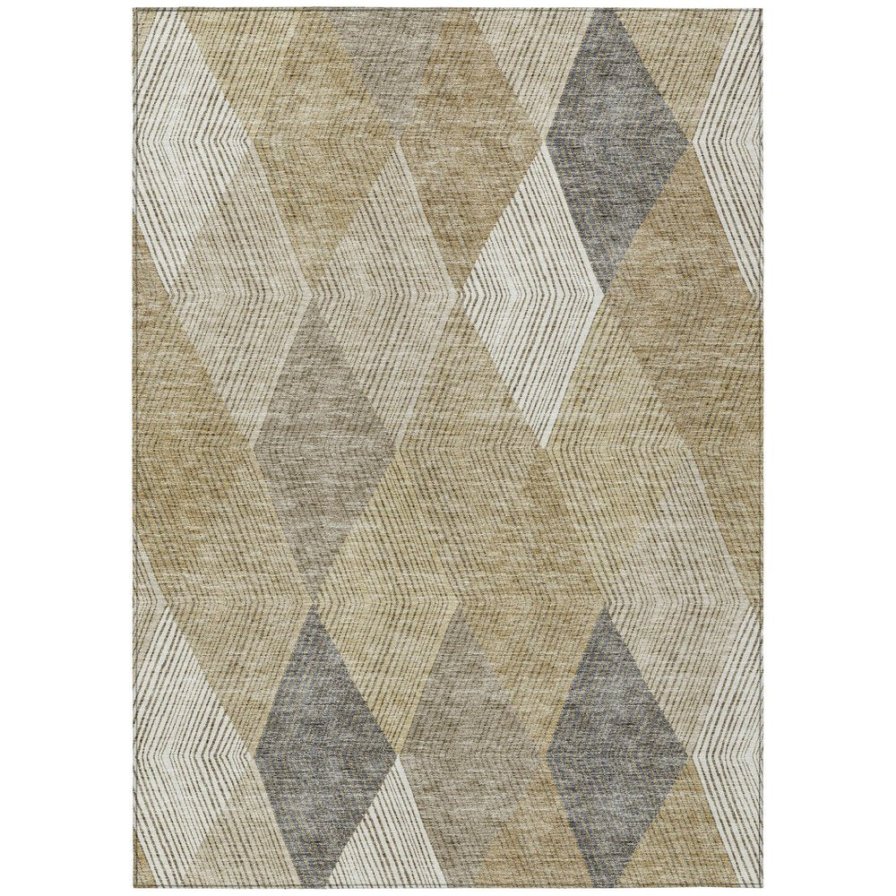 9' X 12' Wheat Taupe And Ivory Argyle Washable Indoor Outdoor Area Rug