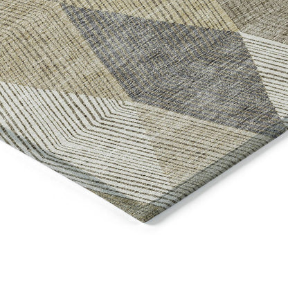 9' X 12' Wheat Taupe And Ivory Argyle Washable Indoor Outdoor Area Rug