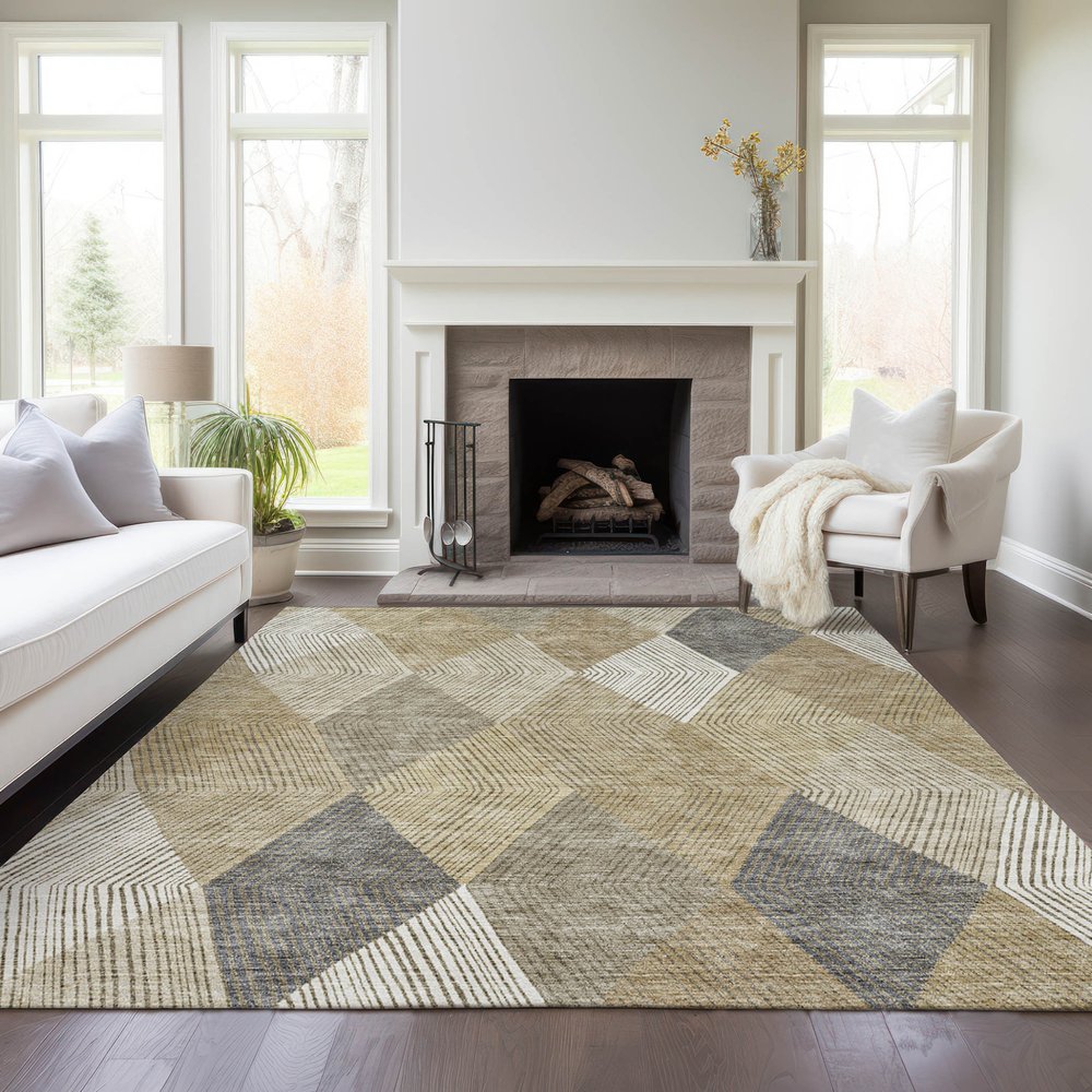 9' X 12' Wheat Taupe And Ivory Argyle Washable Indoor Outdoor Area Rug