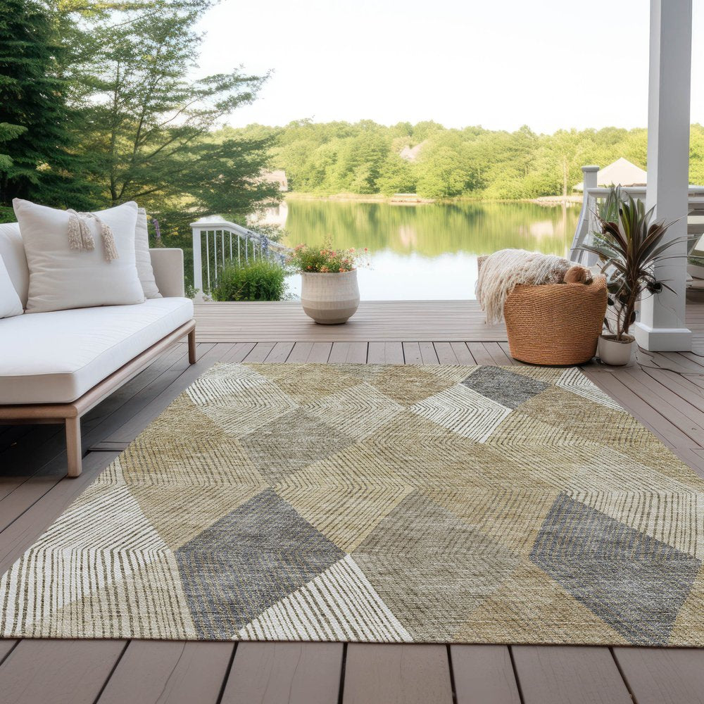 9' X 12' Wheat Taupe And Ivory Argyle Washable Indoor Outdoor Area Rug