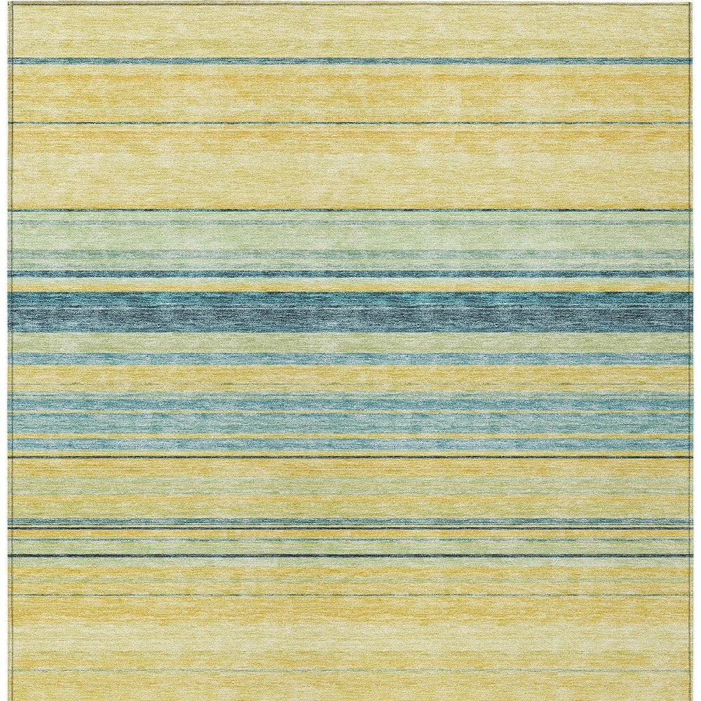 9' X 12' Yellow Denim Blue And Sky Blue Striped Washable Indoor Outdoor Area Rug