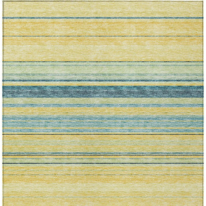 9' X 12' Yellow Denim Blue And Sky Blue Striped Washable Indoor Outdoor Area Rug