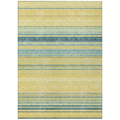9' X 12' Yellow Denim Blue And Sky Blue Striped Washable Indoor Outdoor Area Rug